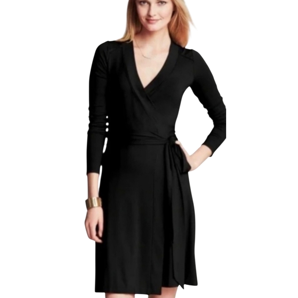 Banana Republic Black Jersey Knit Wrap Dress Size Large